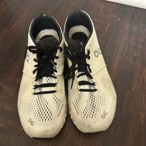 On Running Cream Black Athletic Shoes with Mesh Design